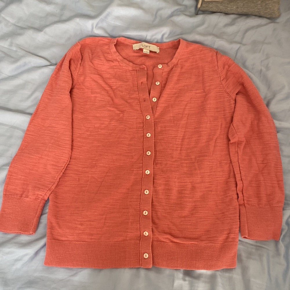LOFT XS button down cardigan in deep pink.